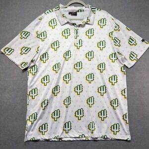Yatta Golf Mens XXL Polo Shirt White Green Yellow Cactus Performance Polo